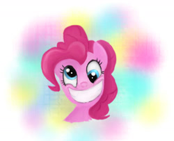 Size: 1447x1173 | Tagged: safe, artist:seshirubonsebon, imported from derpibooru, pinkie pie, earth pony, pony, abstract background, big grin, bust, derp, grin, smiling, solo