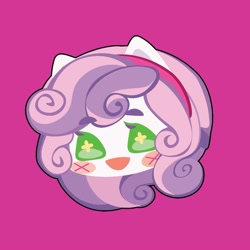 Size: 1000x1000 | Tagged: safe, artist:ushigow, imported from derpibooru, part of a set, sweetie belle, human, equestria girls, blush sticker, blushing, bust, chibi, eared humanization, head only, humanized, pink background, simple background, solo