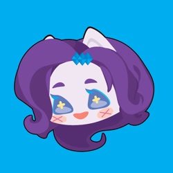 Size: 1000x1000 | Tagged: safe, artist:ushigow, imported from derpibooru, part of a set, rarity, human, equestria girls, blue background, blush sticker, blushing, bust, chibi, eared humanization, hairpin, head only, humanized, simple background, solo