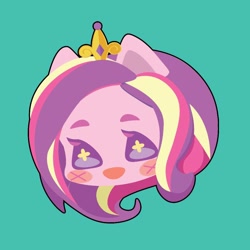 Size: 1000x1000 | Tagged: safe, artist:ushigow, imported from derpibooru, part of a set, princess cadance, human, equestria girls, blush sticker, blushing, bust, chibi, crown, eared humanization, green background, head only, humanized, jewelry, regalia, simple background, solo