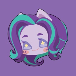 Size: 1000x1000 | Tagged: safe, artist:ushigow, imported from derpibooru, part of a set, starlight glimmer, human, equestria girls, blush sticker, blushing, bust, chibi, eared humanization, head only, humanized, purple background, simple background, solo
