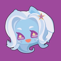 Size: 1000x1000 | Tagged: safe, artist:ushigow, imported from derpibooru, part of a set, trixie, human, equestria girls, blush sticker, blushing, bust, chibi, eared humanization, head only, humanized, purple background, simple background, solo