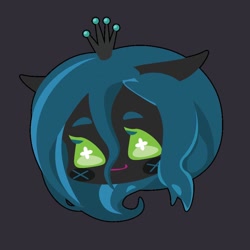 Size: 1000x1000 | Tagged: safe, artist:ushigow, imported from derpibooru, part of a set, queen chrysalis, human, equestria girls, blush sticker, blushing, bust, chibi, eared humanization, head only, humanized, simple background, solo