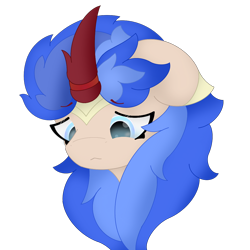 Size: 1080x1080 | Tagged: safe, artist:sodapop sprays, imported from derpibooru, oc, oc only, oc:cobalt flame, kirin, pony, bust, kirin oc, sad, simple background, solo, transparent background