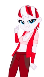 Size: 515x892 | Tagged: safe, artist:robertsonskywa1, imported from derpibooru, human, equestria girls, arcee, bedroom eyes, breasts, cleavage, clothes, female, gloves, jacket, leggings, motorcross, peace sign, simple background, solo, sports bra, transformers, transformers rise of the beasts, white background, wristband