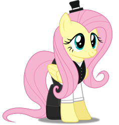Size: 3797x4000 | Tagged: safe, artist:dashiesparkle, artist:edy_january, edit, imported from derpibooru, vector edit, fluttershy, pegasus, pony, balenciaga, balenciaga fashion show 2023, base used, black vest, clothes, costume, denim, fashion, fashion show, france, hat, jeans, link in description, long pants, model, modeling, outfit, pants, shoes, simple background, skirt, solo, stellys, transparent background, vector, white shirt