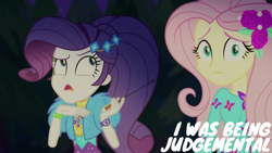 Size: 1920x1080 | Tagged: safe, edit, edited screencap, editor:quoterific, imported from derpibooru, screencap, fluttershy, rarity, human, equestria girls, equestria girls series, sunset's backstage pass!, spoiler:eqg series (season 2), music festival outfit