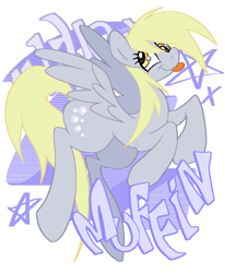 Size: 742x900 | Tagged: safe, artist:muffinz, imported from derpibooru, derpy hooves, pegasus, pony, :p, graffiti, silly, silly face, simple background, solo, text, tongue out, white background