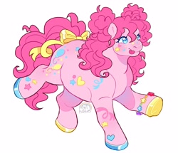 Size: 3524x3024 | Tagged: safe, artist:mysthooves, imported from derpibooru, pinkie pie, earth pony, pony, :p, alternate design, alternate hairstyle, chubby, curly hair, female, running, simple background, solo, tongue out, white background