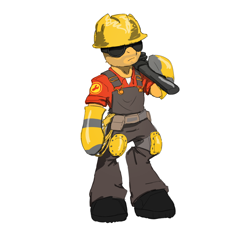 Size: 880x791 | Tagged: safe, artist:solixy406, imported from derpibooru, pony, semi-anthro, clothes, engineer, glasses, helmet, ponified, simple background, solo, team fortress 2, white background, wrench