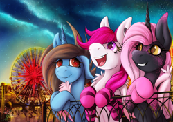 Size: 1750x1237 | Tagged: safe, artist:jamescorck, imported from derpibooru, oc, oc only, pegasus, pony, unicorn, female, ferris wheel, mare