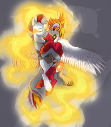 Size: 1400x1600 | Tagged: safe, imported from derpibooru, daybreaker, nightmare star, princess celestia, oc, oc:myrilith, alicorn, draconequus, bed, bedroom, canon x oc, clothes, fire, light, loincloth, night, sombra eyes, tribal, underwear