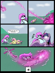 Size: 7500x10000 | Tagged: safe, artist:chedx, imported from derpibooru, fluttershy, twilight sparkle, alicorn, comic:learning with pibby glitch battles, comic, crossover, fanfic, fanfic art, fight, multiverse, pibby, twilight sparkle (alicorn)