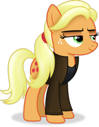 Size: 2828x3643 | Tagged: safe, artist:anime-equestria, imported from derpibooru, applejack, earth pony, pony, alternate hairstyle, blonde, blonde mane, blonde tail, clothes, female, jacket, lidded eyes, mare, ponytail, simple background, smiling, smug, smugjack, solo, tail, transparent background, vector