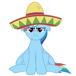 Size: 1200x1200 | Tagged: safe, artist:prixy05, imported from derpibooru, rainbow dash, pegasus, pony, frown, grumpy, rainbow dash is not amused, simple background, sitting, solo, sombrero, transparent background, unamused, vector