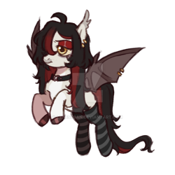 Size: 1280x1280 | Tagged: safe, artist:lynesssan, imported from derpibooru, oc, oc only, bat pony, pony, clothes, deviantart watermark, female, mare, obtrusive watermark, simple background, socks, solo, striped socks, transparent background, watermark