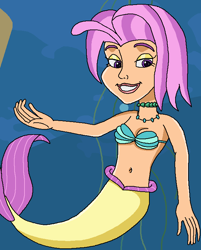 Size: 607x754 | Tagged: safe, artist:ocean lover, imported from derpibooru, ocean flow, human, mermaid, bare shoulders, beautiful, belly button, bra, breasts, cleavage, coral, eyeshadow, female, fins, happy, human coloration, humanized, jewelry, lidded eyes, lips, lipstick, makeup, mermaidized, mermay, midriff, moderate dark skin, mother, necklace, ocean, parent, pretty, purple eyes, seashell, seashell bra, seaweed, small breasts, smiling, solo, species swap, tail, tail fin, underwater, vine, water, woman