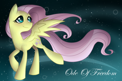 Size: 3000x2000 | Tagged: safe, artist:zeffdakilla, imported from derpibooru, fluttershy, pegasus, pony, flowing mane, galaxy, looking up, raised hoof, raised leg, running, solo, song inspired, space, spread wings, wings