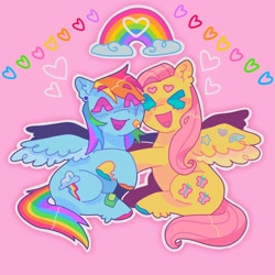 Size: 1440x1440 | Tagged: safe, artist:ariariari.png, imported from derpibooru, fluttershy, rainbow dash, pegasus, pony, bandaid, draw this in your style, duo, duo female, female, flutterdash, heart, lesbian, shipping, spread wings, sticker, wings