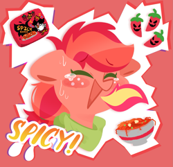 Size: 1357x1310 | Tagged: safe, artist:typhwosion, imported from derpibooru, pepperdance, earth pony, pony, bandana, fire, fire breath, food, solo, spicy