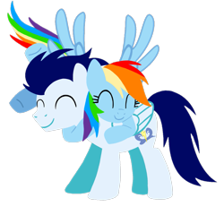 Size: 1099x1099 | Tagged: safe, artist:mlplary6, imported from derpibooru, rainbow dash, soarin', pegasus, pony, eyes closed, female, flying, hug, male, mare, shipping, simple background, soarindash, stallion, straight, transparent background, vector