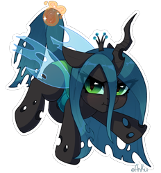 Size: 1852x2000 | Tagged: safe, artist:anku, imported from derpibooru, queen chrysalis, changeling, changeling queen, :t, angry, blushing, chibi, cute, cutealis, eye clipping through hair, female, madorable, magic, signature, simple background, solo, tail, tail hold, telekinesis, transparent background