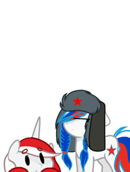 Size: 720x960 | Tagged: safe, artist:diniarvegafinahar, imported from derpibooru, oc, oc only, oc:indonisty, oc:marussia, alicorn, earth pony, pony, braid, duo, female, hat, indonesia, lurk, mare, nation ponies, russia, simple background, ushanka, white background
