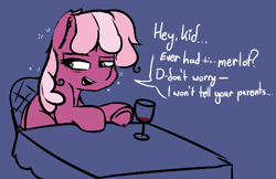 Size: 503x326 | Tagged: safe, artist:pinkberry, imported from derpibooru, cheerilee, earth pony, pony, aggie.io, alcohol, colored sketch, doodle, drunk, drunk bubbles, female, glass, imminent foalcon, looking sideways, mare, sketch, solo, wine, wine glass