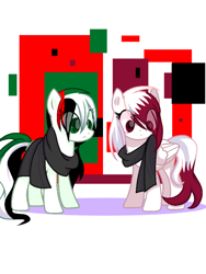 Size: 720x960 | Tagged: safe, artist:diniarvegafinahar, imported from derpibooru, earth pony, pegasus, pony, clothes, duo, eye clipping through hair, female, mare, nation ponies, ponified, qatar, scarf, simple background, united arab emirates, white background