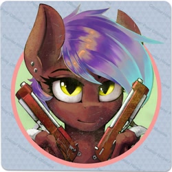 Size: 2400x2400 | Tagged: safe, artist:blvckmagic, imported from derpibooru, oc, oc only, oc:picture perfect, bat pony, pony, beretta, claws, counter-strike: global offensive, dual wield, ear piercing, female, gun, handgun, mare, piercing, pistol, solo, weapon