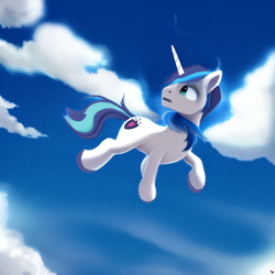 Size: 2048x2048 | Tagged: safe, editor:emptyplotfiller, imported from derpibooru, shining armor, unicorn, fanfic:crossing the trixie bridge:a new life in the crystal empire, ai assisted, ai content, ai generated, falling, fanfic art, looking back, male, solo, stallion