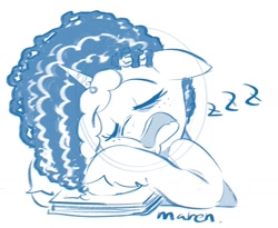 Size: 1470x1203 | Tagged: safe, artist:maren, imported from derpibooru, pony, unicorn, doodle, female, freckles, g5, mare, misty brightdawn, onomatopoeia, open mouth, simple background, sleeping, snoring, sound effects, white background, zzz