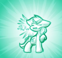 Size: 1194x1132 | Tagged: safe, artist:zutcha, imported from derpibooru, lyra heartstrings, pony, unicorn, bad singing, eyes closed, female, floppy ears, greenscale, mare, monochrome, music notes, open mouth, singing, solo