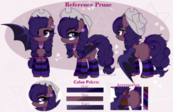 Size: 3352x2167 | Tagged: safe, artist:2pandita, imported from derpibooru, oc, oc only, oc:prune, bat pony, pony, bat pony oc, butt, clothes, female, hat, leg warmers, mare, plot, reference sheet, solo