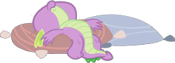 Size: 1185x425 | Tagged: safe, artist:pascalmulokozi2, edit, edited screencap, imported from derpibooru, screencap, spike, dragon, background removed, male, not a vector, pillow, resting, simple background, solo, transparent background