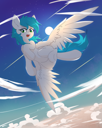 Size: 2400x3000 | Tagged: safe, artist:zylgchs, imported from derpibooru, oc, oc only, oc:cynosura, pegasus, pony, cloud, flying, solo