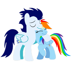 Size: 1099x1099 | Tagged: safe, artist:mlplary6, imported from derpibooru, rainbow dash, soarin', pegasus, pony, eyes closed, female, hug, male, mare, shipping, simple background, smiling, soarindash, stallion, straight, transparent background, vector