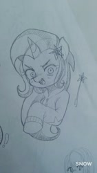 Size: 720x1280 | Tagged: safe, artist:maren, imported from derpibooru, trixie, pony, unicorn, 2017, annoyed, bust, doodle, equestria girls ponified, female, looking at you, mare, old art, ponified, solo, traditional art, tsundere, wand