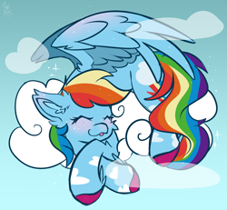 Size: 1300x1200 | Tagged: safe, artist:starcasteclipse, imported from derpibooru, rainbow dash, pegasus, pony, :p, cloud, colored hooves, cute, dashabetes, female, mare, on a cloud, sleeping, sleeping on a cloud, tongue out