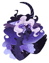 Size: 2584x3337 | Tagged: safe, artist:sleepy-nova, imported from derpibooru, princess luna, pony, alternate design, colored wings, curved horn, horn, multicolored wings, simple background, solo, transparent background, wings