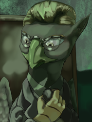 Size: 1560x2068 | Tagged: safe, artist:fly over, imported from derpibooru, oc, griffon, equestria at war mod, bust, claws, clothes, glasses, griffon oc, male, necktie, portrait, suit
