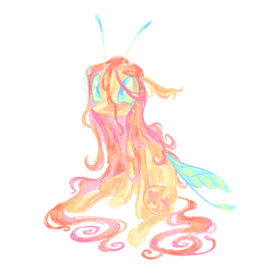 Size: 1280x1280 | Tagged: safe, artist:webkinzworldz, imported from derpibooru, fluttershy, flutter pony, pony, antenna, antennae, big eyes, insect wings, long mane, simple background, solo, white background, wings