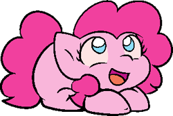 Size: 333x223 | Tagged: safe, alternate version, artist:zutcha, imported from derpibooru, pinkie pie, earth pony, pony, alternate character, cute, diapinkes, female, looking up, lying down, mare, open mouth, open smile, ponyloaf, prone, simple background, smiling, solo, transparent background