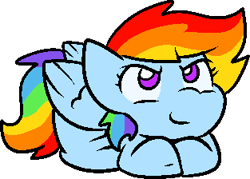 Size: 313x224 | Tagged: safe, alternate version, artist:zutcha, imported from derpibooru, rainbow dash, pegasus, pony, alternate character, cute, dashabetes, looking up, lying down, ponyloaf, prone, simple background, smiling, smirk, solo, transparent background