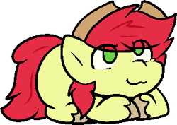 Size: 330x233 | Tagged: safe, alternate version, artist:zutcha, imported from derpibooru, bright mac, earth pony, pony, alternate character, brightabetes, cute, eye clipping through hair, looking up, lying down, male, ponyloaf, prone, simple background, smiling, solo, stallion, transparent background