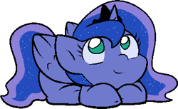 Size: 373x228 | Tagged: safe, alternate version, artist:zutcha, imported from derpibooru, princess luna, alicorn, pony, alternate character, cute, female, filly, looking up, lunabetes, lying down, ponyloaf, prone, simple background, smiling, solo, transparent background, woona, younger