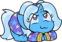 Size: 323x218 | Tagged: safe, alternate version, artist:zutcha, imported from derpibooru, trixie, pony, unicorn, alternate character, alternate hairstyle, babysitter trixie, clothes, cute, diatrixes, eye clipping through hair, female, hoodie, looking up, lying down, mare, ponyloaf, prone, simple background, smiling, solo, transparent background