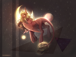 Size: 2828x2121 | Tagged: safe, artist:prettyshinegp, imported from derpibooru, oc, oc only, pegasus, pony, collar, crescent moon, female, flying, leonine tail, mare, moon, pegasus oc, solo, tail, transparent moon