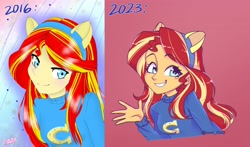 Size: 3832x2256 | Tagged: safe, artist:tomi_ouo, imported from derpibooru, sunset shimmer, human, equestria girls, cute, fake ears, grin, redraw, smiling