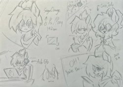 Size: 3992x2816 | Tagged: safe, artist:rony, imported from derpibooru, oc, oc only, oc:coco jelly, oc:sugar orange, pegasus, fanfic:equestria federation, computer, laptop computer, traditional art